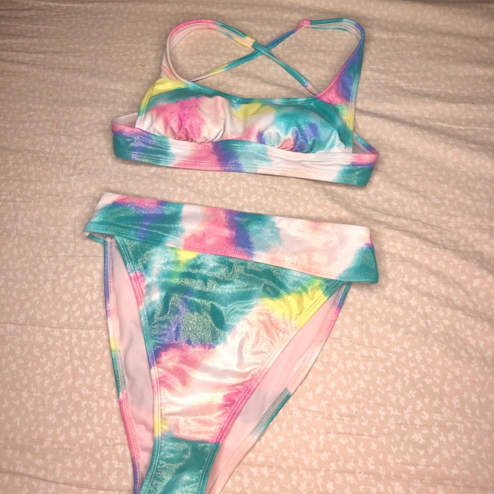 Xhileration Tie Dye Colorful High Cut Swimsuit